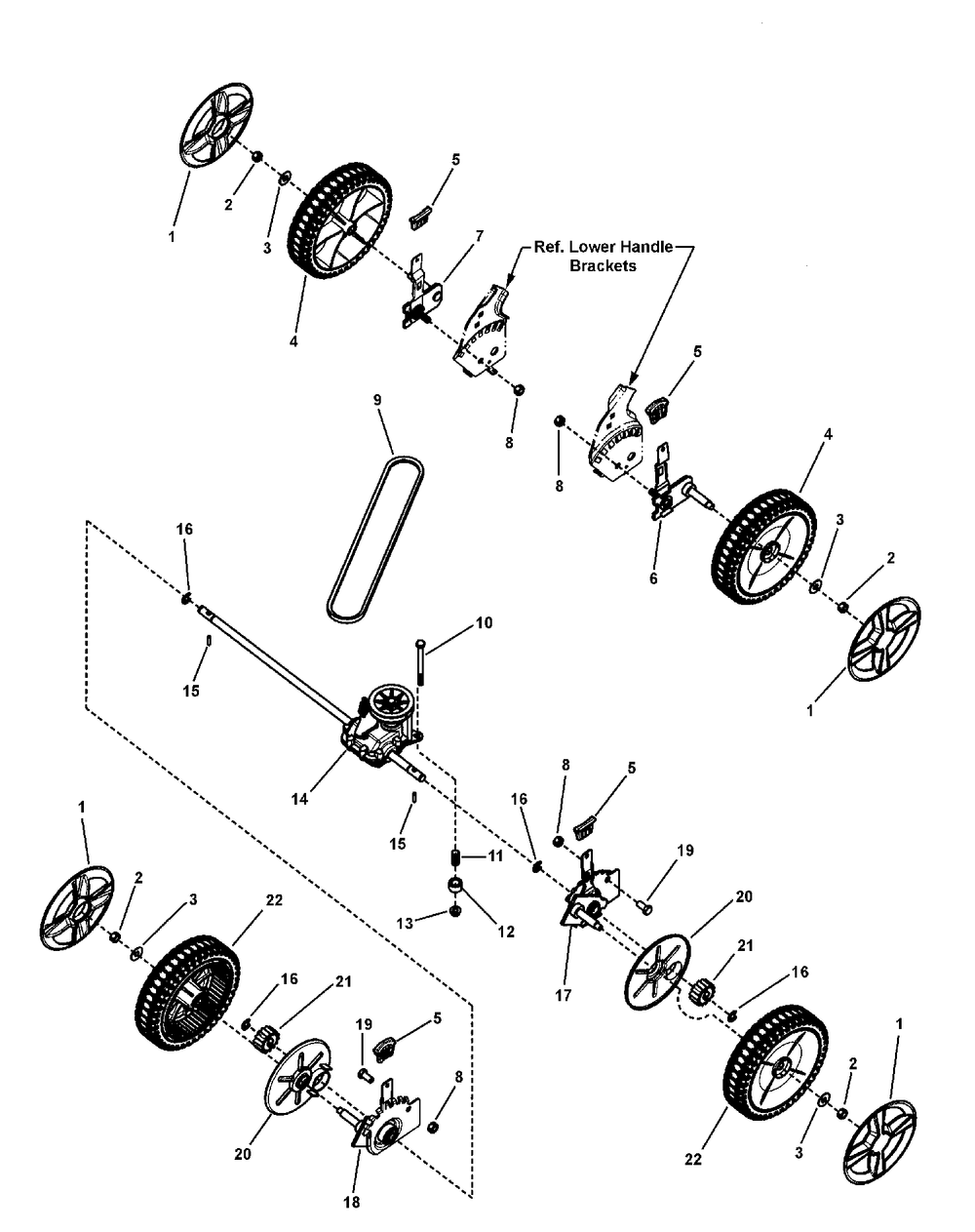 Transmission And Wheel Group Diagram and Parts List for 7800661-BTPD22625 2010 Briggs and Stratton Lawn Mower